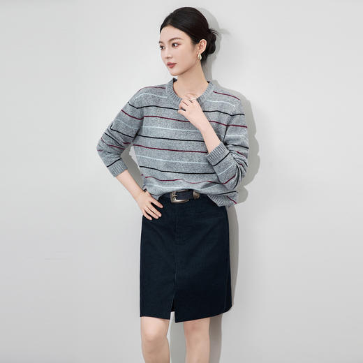 「高货wl」全新升级【铂金会员220/天猫299/差价79】(05212)洛诗琳气质撞色毛衣针织衫2025秋冬条纹套头圆领宽松毛衣 商品图0