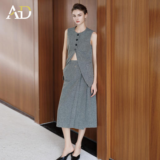 AD灰色羊毛马甲背心女2025新款秋冬高级感内搭呢子套装裙坎肩上衣 商品图2