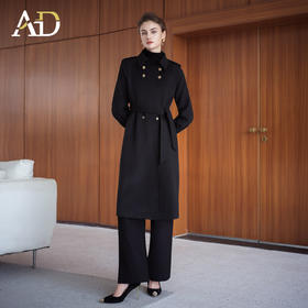 AD羊毛呢子大衣女黑色赫本风收腰气质中长款外套2025秋冬保暖外套