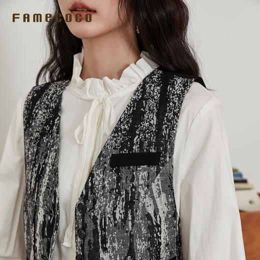 Famecoco范可儿马夹拼接系带V字领迷彩外穿马甲通勤女装春秋款FAB6CA022 商品图4