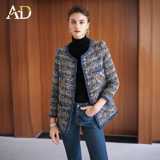 AD新款花色粗花呢小香风外套女2025新款秋冬气质圆领羊毛编织上衣 商品图0