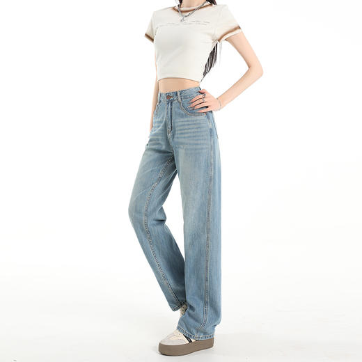 吹起春夏潮流！【雪梵莱 复古天丝牛仔裤】 瞬间凉感 天丝面料 垂顺凉爽抗皱 高腰直筒版型 时髦星人时尚单品 可盐可甜气质 HOLD住各种风格 商品图4