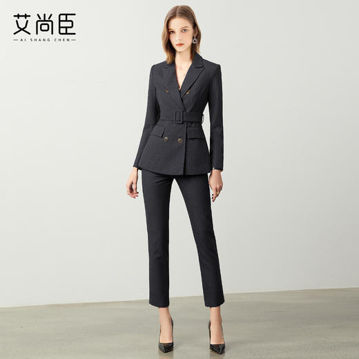 艾尚臣藏青色西装套装女2025新款秋冬职业装正式场合通勤西服套裤 商品图3