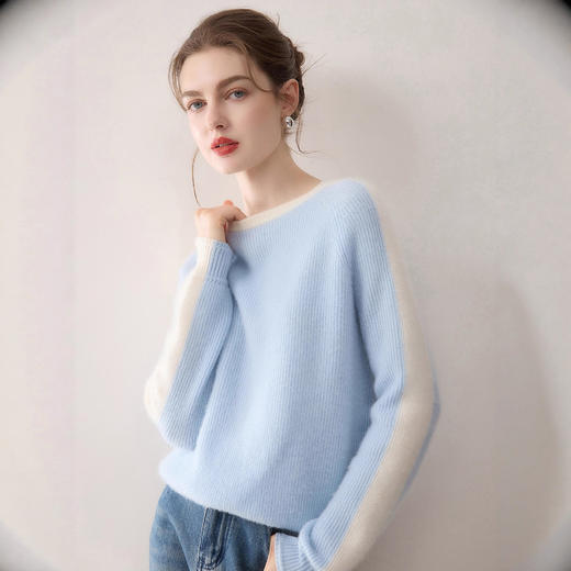 「高货rg」全新升级【铂金会员735/天猫999/差价264】(75012)洛诗琳气质100纯山羊绒衫2025冬季圆领元宝针加厚拼色毛衣 商品图0
