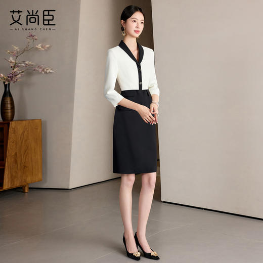 2025新款高级感假两件连衣裙时尚气质撞色拼接法式优雅西装连衣裙 商品图4