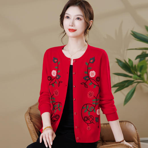 羊毛绒衫洋气妈妈针织衫开衫绣花 商品图8