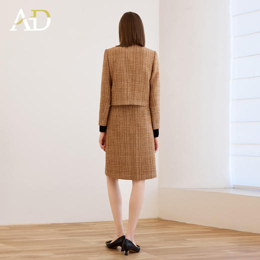 AD卡其色小香风套装女2025新款气质高级感粗花呢混纺格纹外套半裙 商品图4