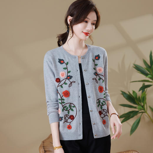 羊毛绒衫洋气妈妈针织衫开衫绣花 商品图2