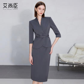 艾尚臣职业西装套装裙女秋深灰色职场西服正装上班通勤修身工作服
