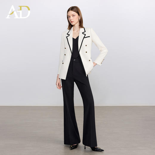 AD高端气质女神范职业装套装女2025新款黑色微喇裤撞色西服两件套 商品图3