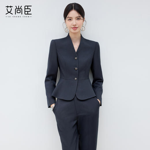 艾尚臣新款高级感青灰色西装时尚气质酒店经理接待西装套装两件套 商品图1
