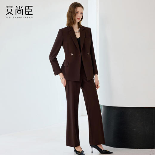 艾尚臣羊毛职业套装女秋冬贵气感老钱风西装红棕色高级感西服正装 商品图3
