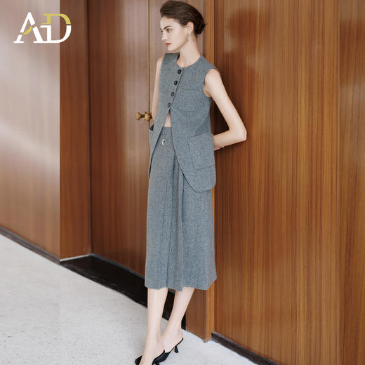 AD灰色羊毛马甲背心女2025新款秋冬高级感内搭呢子套装裙坎肩上衣 商品图3