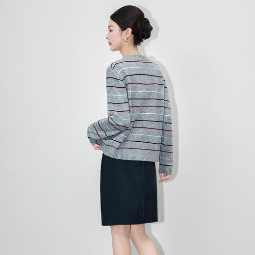 「高货wl」全新升级【铂金会员220/天猫299/差价79】(05212)洛诗琳气质撞色毛衣针织衫2025秋冬条纹套头圆领宽松毛衣 商品图2