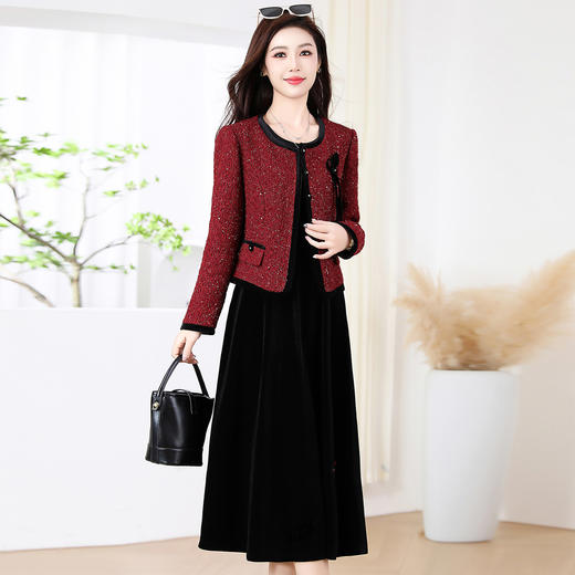 SZWY5336秋季小香风金丝绒两件套连衣裙女2025新款气质时尚实拍女装长裙子 商品图2