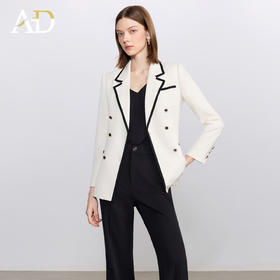 AD双排扣翻领西装外套女2025新款春秋高级感气质撞色名媛范西服