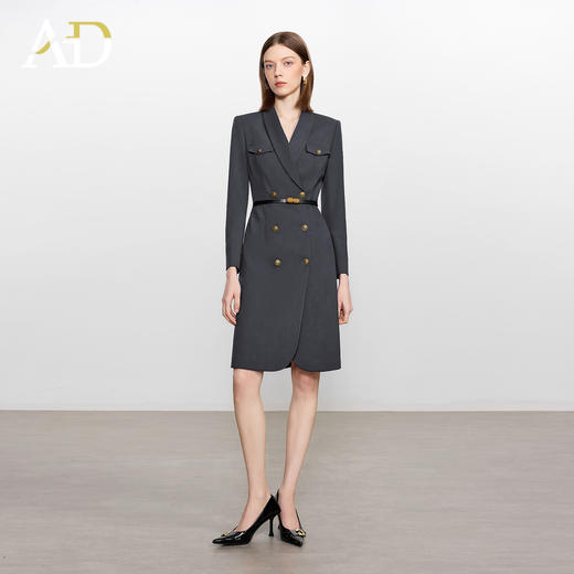 AD灰色羊毛西装连衣裙气质女神范高端职业装西服裙子总裁工作服 商品图0