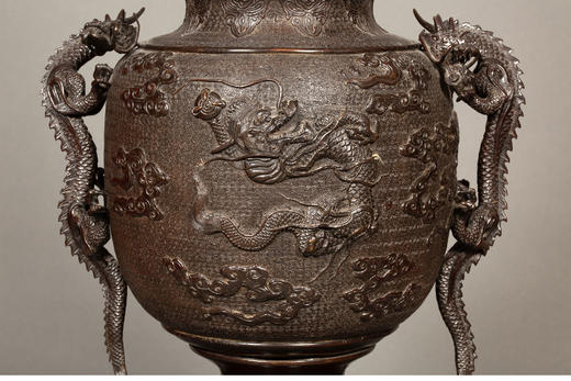 独角鹿西洋古董 19世纪末20世纪初日本明治时期出品祥龙纹双龙耳凤鸟四足铜雕大香炉 商品图7