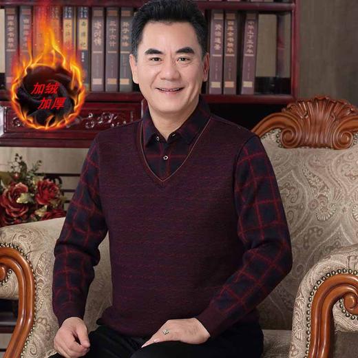 中老年男士加绒加厚假两件毛衣爸爸装打底保暖衣中年男冬装针织衫 商品图3