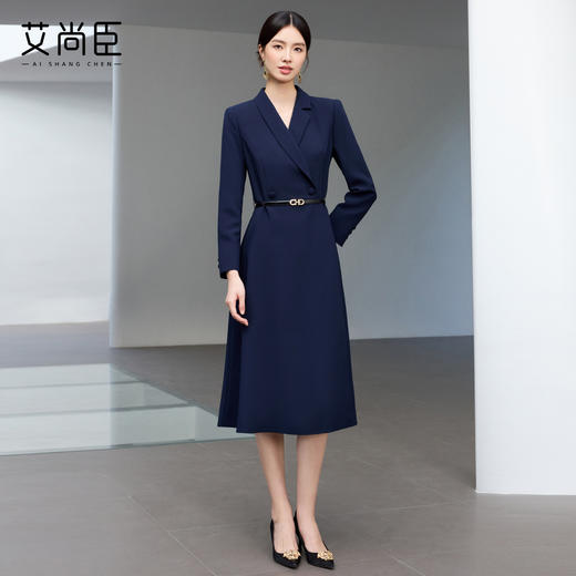 艾尚臣藏青色西装连衣裙女高级感2025秋季气质干练职业装商务正装 商品图2