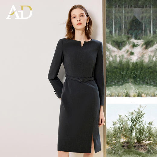 AD通勤职业连衣裙女2025新款秋冬高级感气质收腰显瘦中长款工作服 商品图3