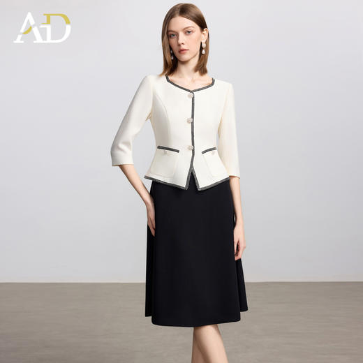 AD秋季小香风连衣裙女假两件拼接气质名媛范套装裙撞色中长款伞裙 商品图2
