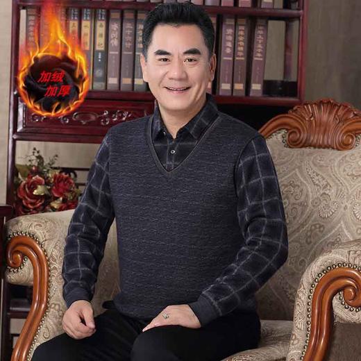 中老年男士加绒加厚假两件毛衣爸爸装打底保暖衣中年男冬装针织衫 商品图4