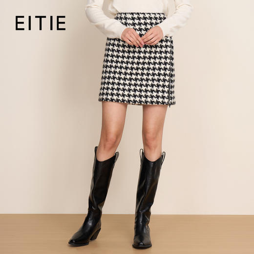 EITIE爱特爱冬季新款时尚高腰复古千鸟格通勤半身裙8006708 商品图0