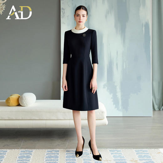 AD黑色连衣裙女春秋季新款超好看约会穿搭气质高级感高级感圆领 商品图3