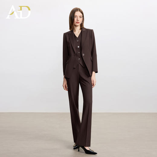 AD时尚通勤马甲职业装2025新款高级感深棕色羊毛西装裤气质两件套 商品图1