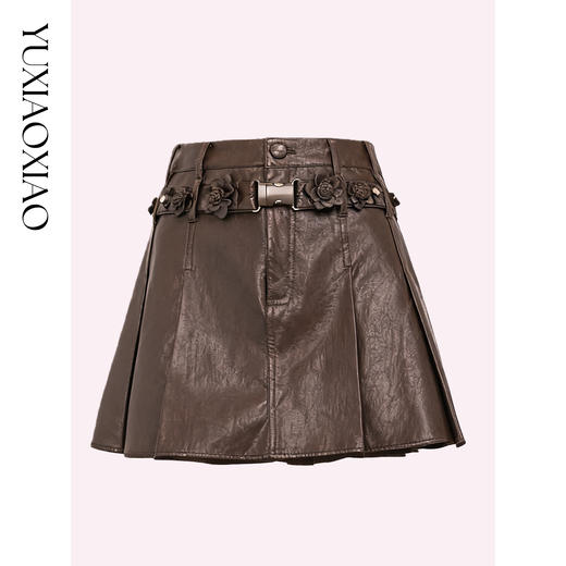 余潇潇【复古日记】精致复古拼接立体花朵腰带手工钉珠压褶A字短裙 商品图3