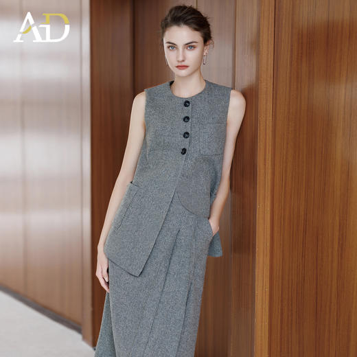 AD灰色羊毛马甲背心女2025新款秋冬高级感内搭呢子套装裙坎肩上衣 商品图1