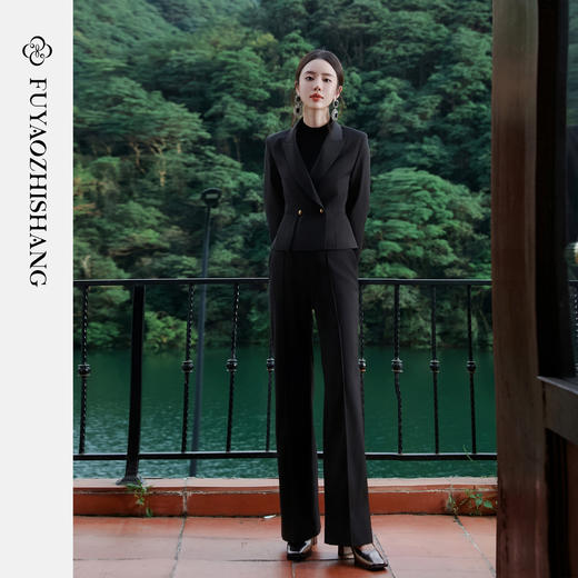 FUYAO扶摇 短款西装两件套女2025新款高级感黑色小西服时尚套装秋 商品图3