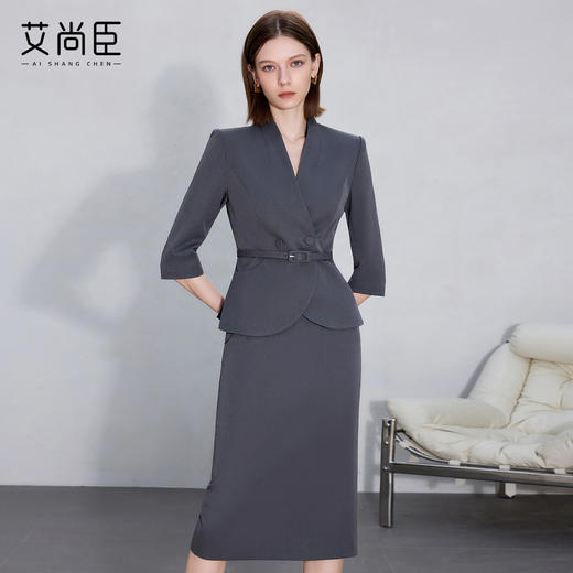 艾尚臣职业西装套装裙女秋深灰色职场西服正装上班通勤修身工作服 商品图3