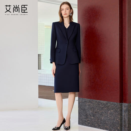 艾尚臣藏青色西装套装裙女高级感秋季气质商务正装小个子职业穿搭 商品图2