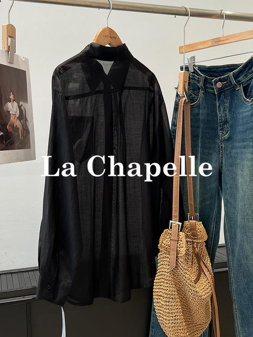 天猫同步【天丝莱赛尔】拉夏贝尔/La Chapelle莱赛尔单口袋长袖衬衫女秋季新款薄款垂感宽松休闲衬衣 商品图8