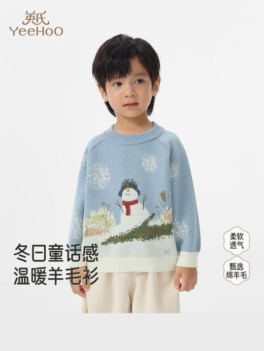 英氏儿童针织毛衣秋冬保暖亲肤雪人新款圆领套头上衣YRMHJ4R028A 商品图0