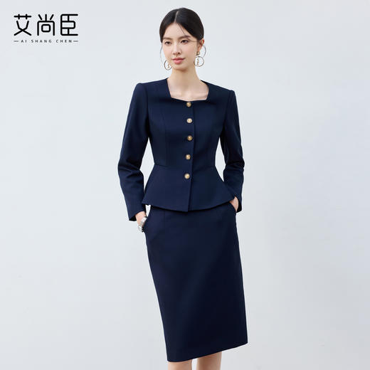 艾尚臣2025新款藏青色高级感西装套装气质时尚半裙修身显瘦工作服 商品图1