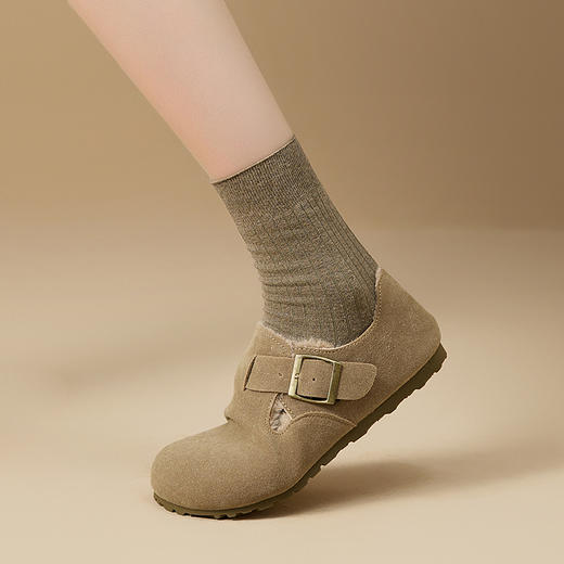 西遇全包勃肯鞋女加绒冬季新款软底外穿棉鞋保暖一脚蹬毛毛鞋V4147863 商品图3