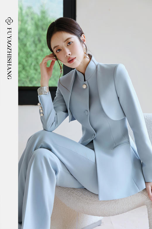 FUYAO扶摇 新中式西装套装女秋冬季老钱风女装高级感改良西服上衣 商品图5
