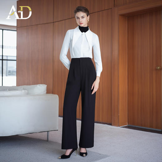AD高腰显瘦爆款阔腿裤女2025年秋季新款大翻领衬衫两件套职场面试 商品图1