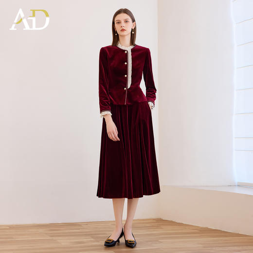 AD轻奢丝绒两件套气质女神范套装高端木耳边设计感新款秋冬半身裙 商品图1