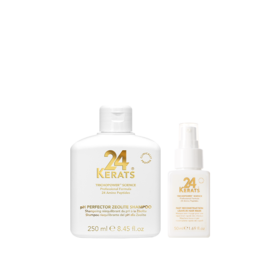 保税直发 24 KERATS 重塑发丝洗护套组（pH平衡沸石洗发水 250mL+快速重建免洗发膜 50mL）