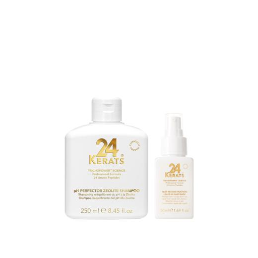 保税直发 24 KERATS 重塑发丝洗护套组（pH平衡沸石洗发水 250mL+快速重建免洗发膜 50mL） 商品图1