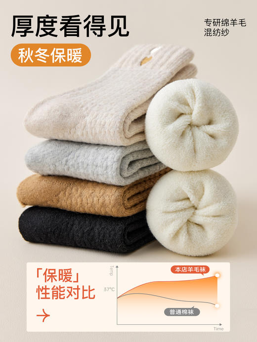 原价49.9 限时折扣29.9元【体慕】羊毛袜子女秋冬款加厚保暖中筒袜可爱睡眠月子袜爱心刺绣堆堆长袜 商品图1