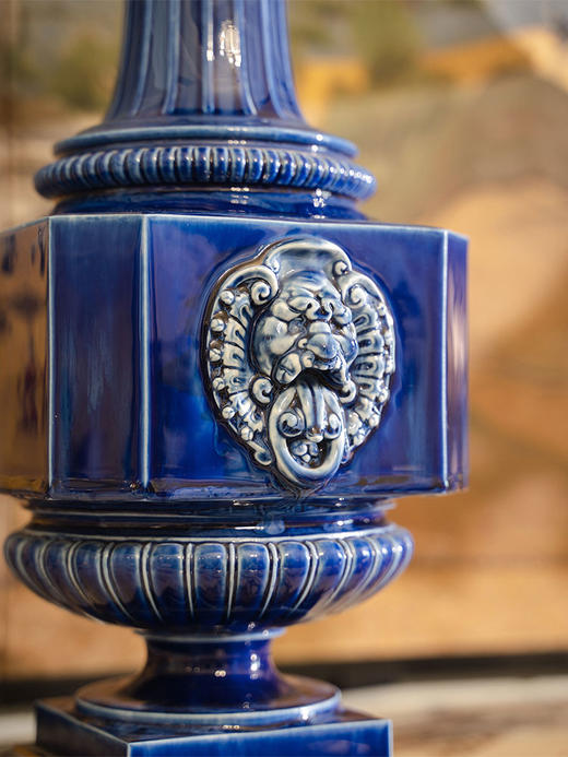 【已售】独角鹿西洋古董 1886年代法国御窑出品东方风格霁蓝釉瑞兽衔环赏瓶 商品图4