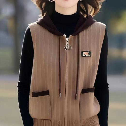 XMZ1210女装时尚洋气简约通勤百搭连帽针织马甲秋冬季驼色橘色其他肩带款 商品图1