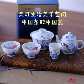 【景德镇纯手工陶瓷】功夫茶茶具青花加彩，薄胚盖碗宫灯茶壶谢浩飞老师手绘传统烧制 千年瓷都万年窑火，从泥到瓷的距离，是一千三百摄氏度茶当配器，青花加彩邂逅千年茶韵，茶以养人，器以聚香