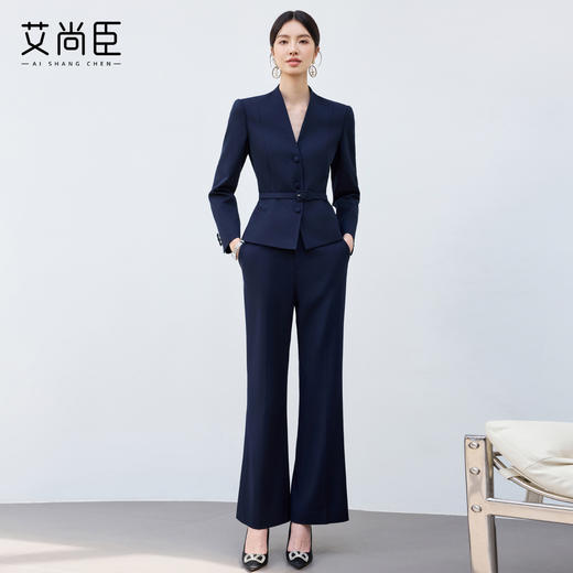 艾尚臣2025新款藏青色西装套装简约时尚职业正装售楼部接待工作服 商品图4