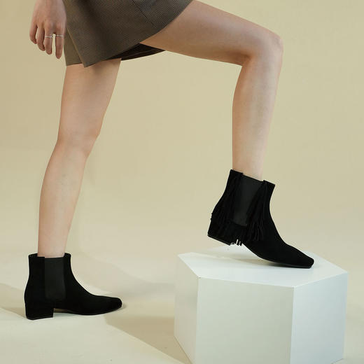 Westory2025年冬季小方头方根流苏切尔西“波嬉风“休闲短靴W25DS85491 商品图4